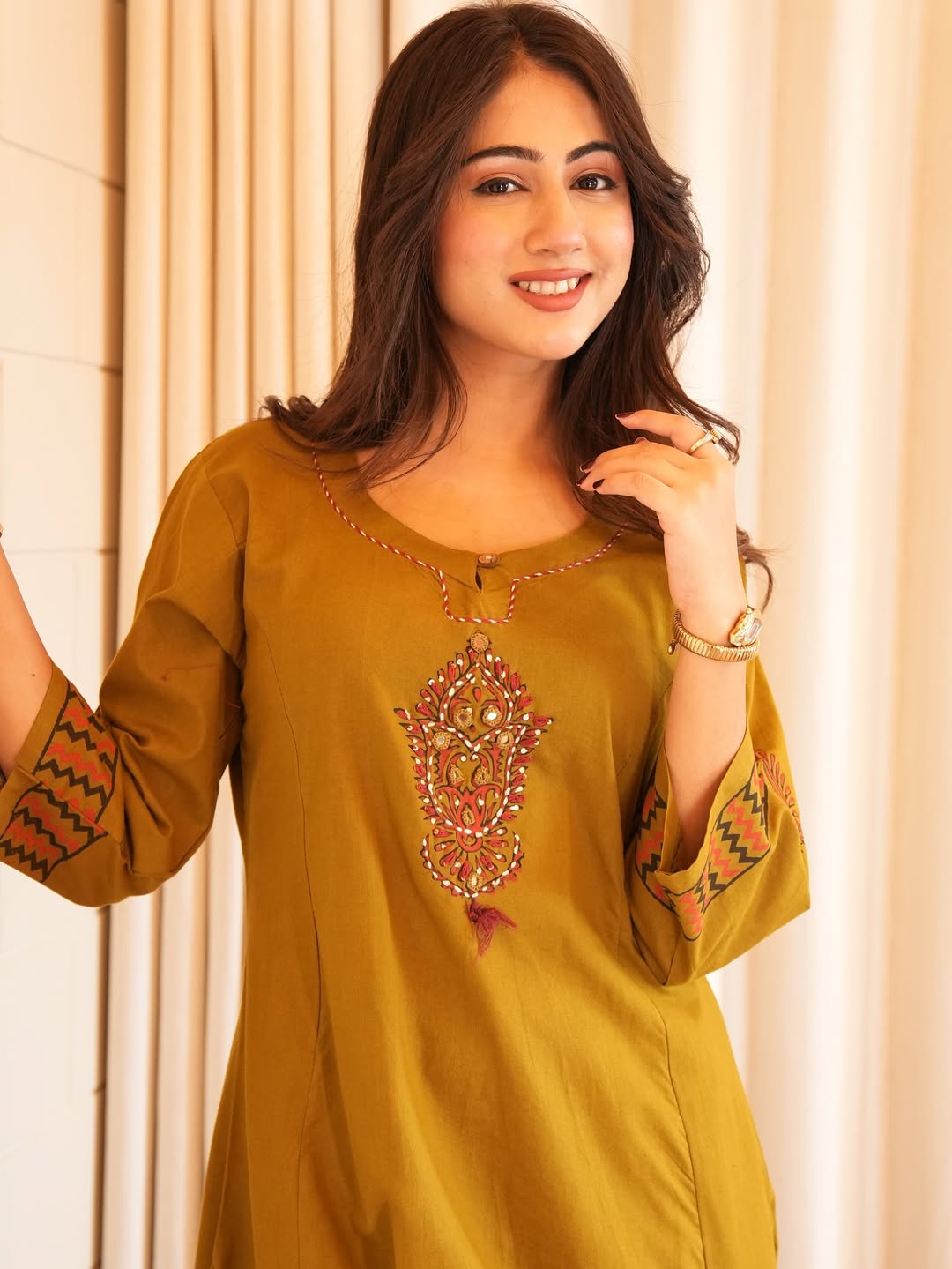 Olive Green Printed Kurta Set with Designer Dupatta