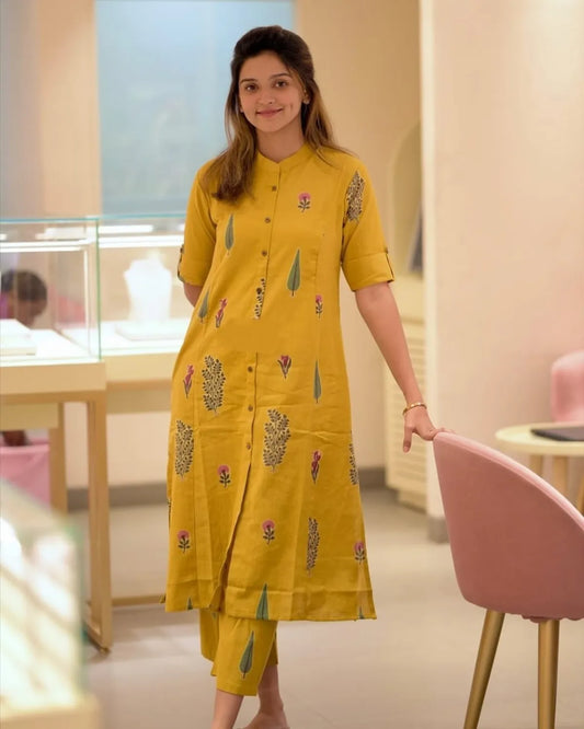 Floral Cotton Co-Ord Set - A-Line Kurti With Ankle-Length Palazzo Pant