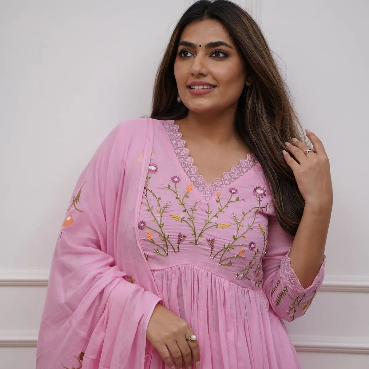 Blush Pink Embroidered Anarkali Kurta Set with Dupatta