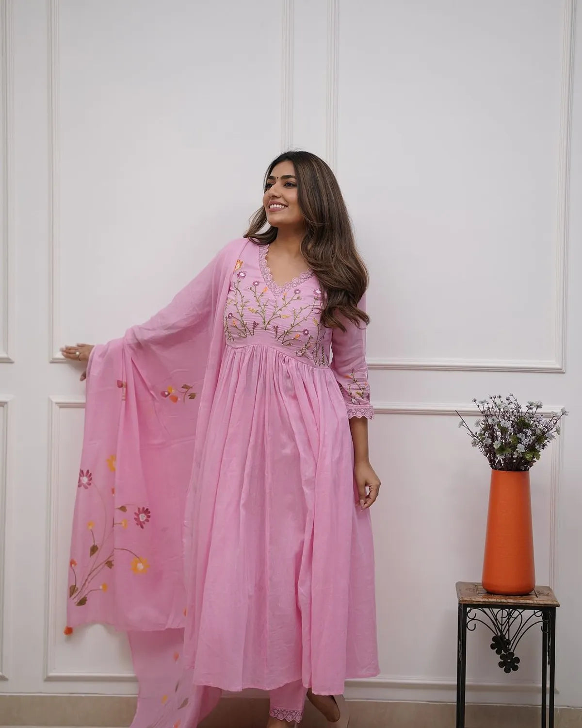 Blush Pink Embroidered Anarkali Kurta Set with Dupatta