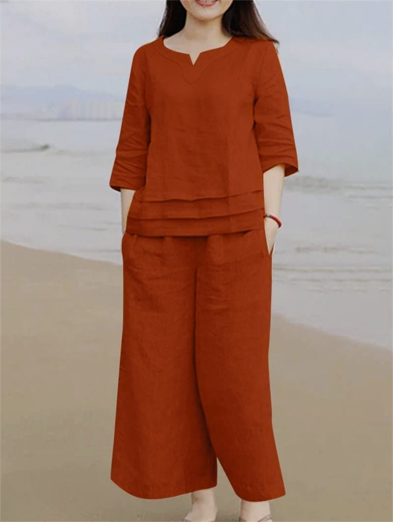 Rust Color Cotton Casual Wear Co-ord Set