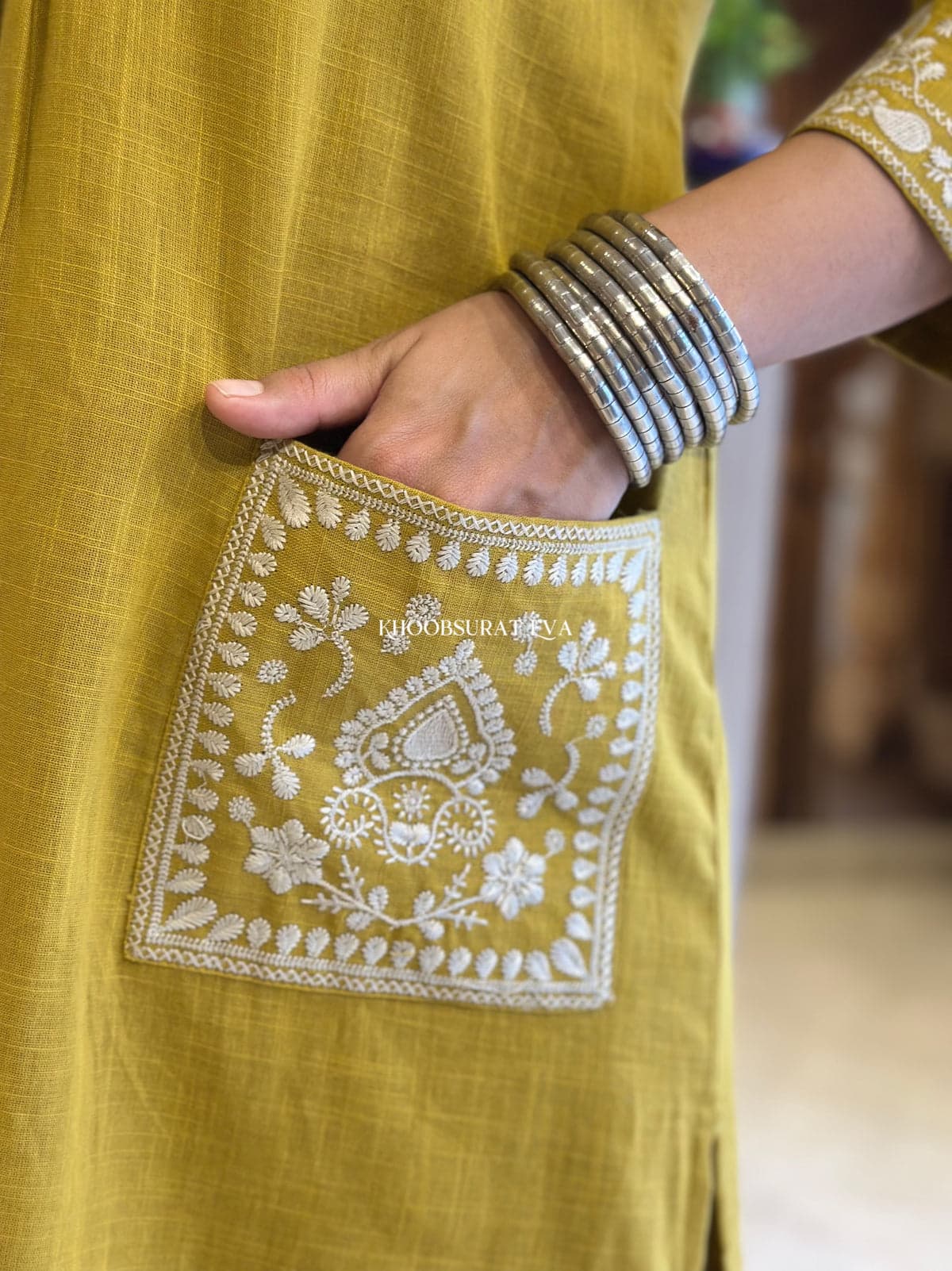 Yellow Beautiful Cotton Slub with Both Sides Pocket