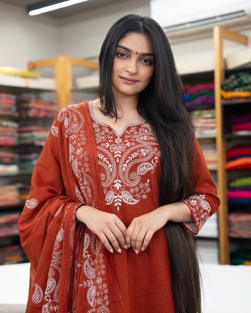 Elegant Maroon Cotton Kurta Set with White Embroidery