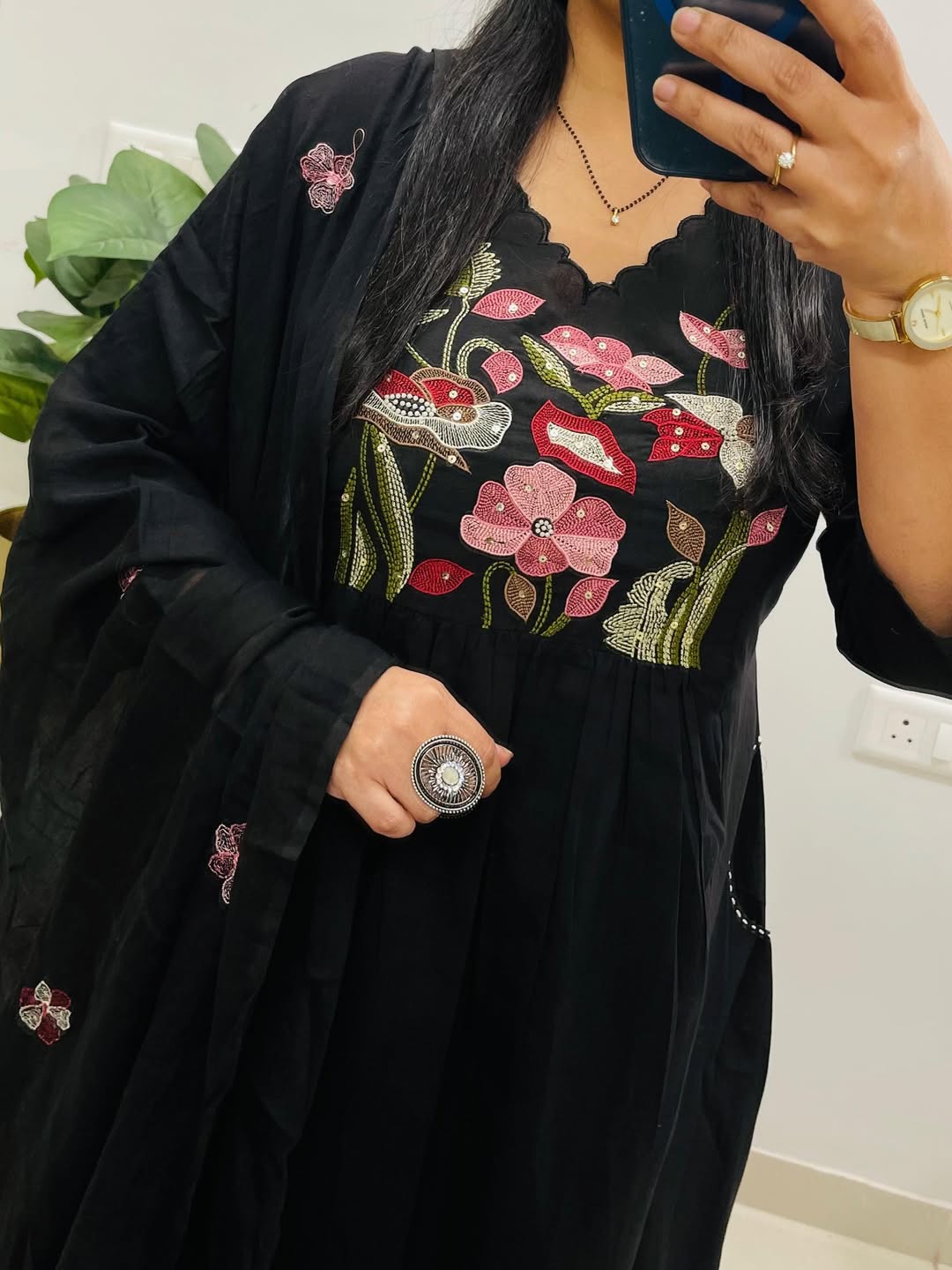 Black Embroidered Kurta Set with Dupatta – Festive Ethnic Wear